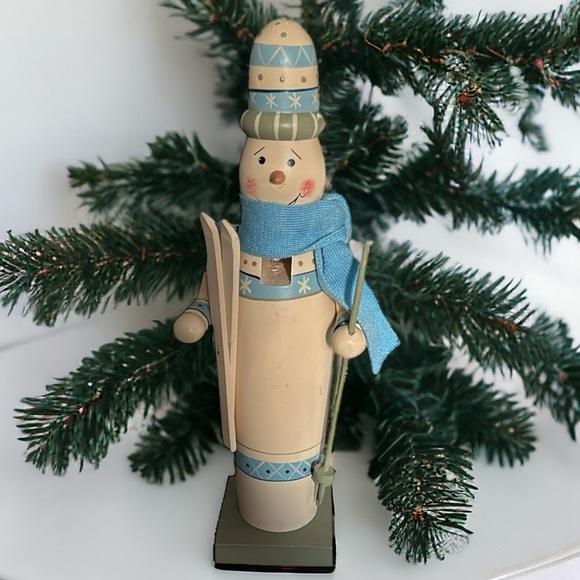 Vintage Snowman Skier Nutcracker Figurine Resin 15” Light Blue and Cream - Picture 1 of 11